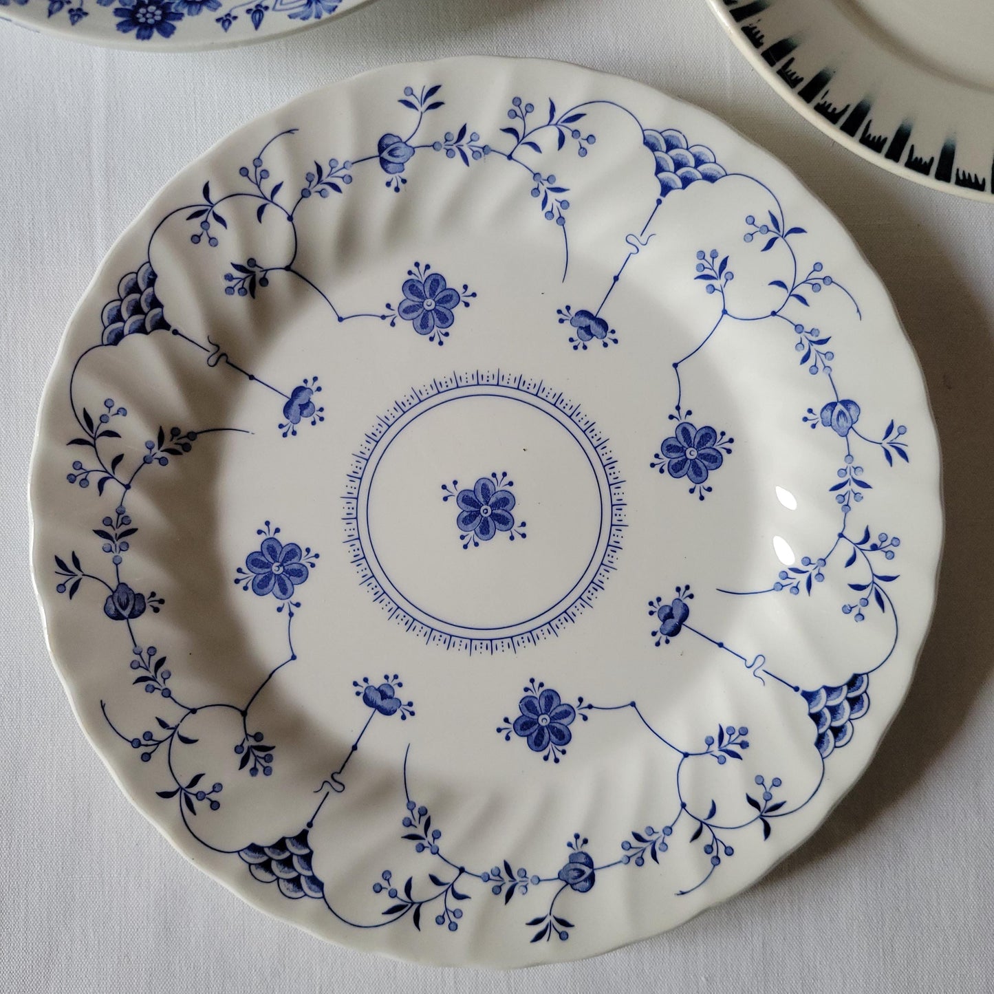 Antique Mismatched French Ironstone Dinner Plates - Teal Blue Transferware, Set of 6