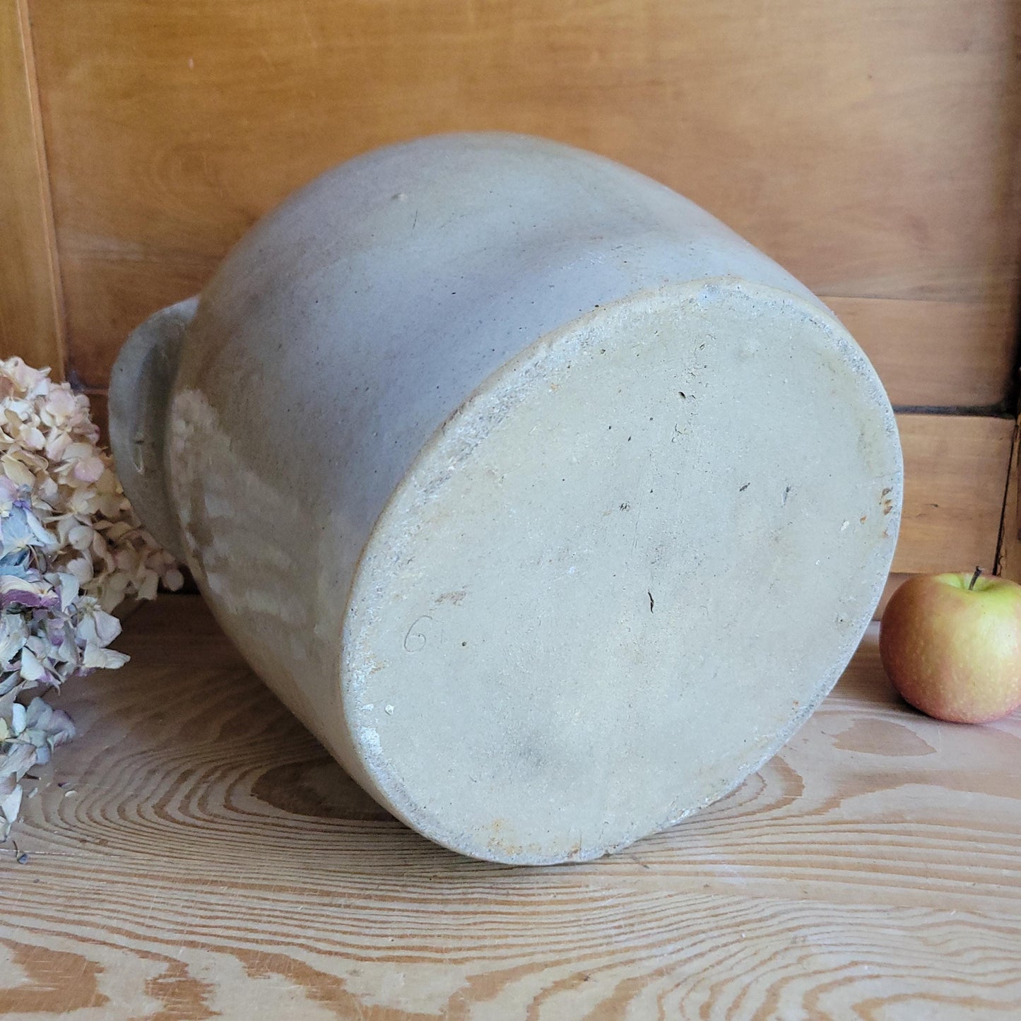 Large Antique Ecru Stoneware Confit Pot with Applied Handles, France c.1900