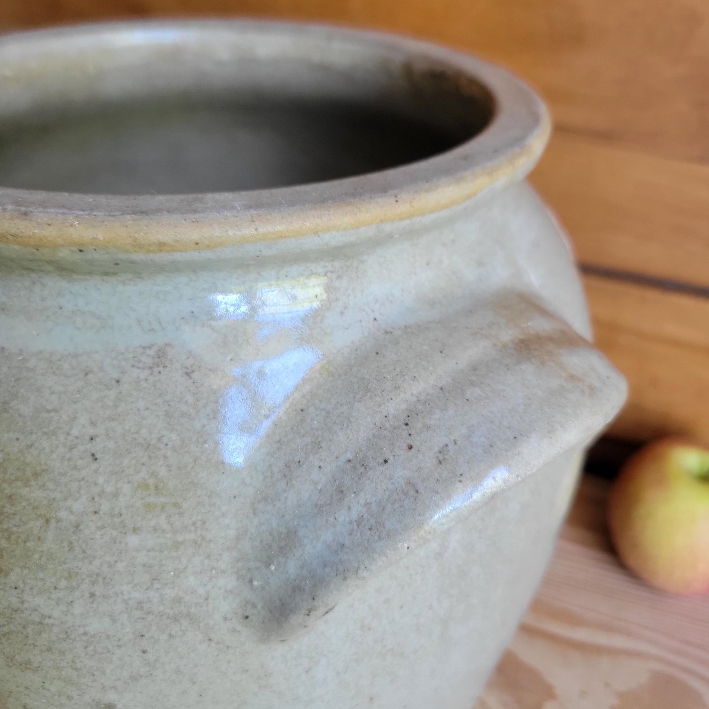 Large Antique Ecru Stoneware Confit Pot with Applied Handles, France c.1900