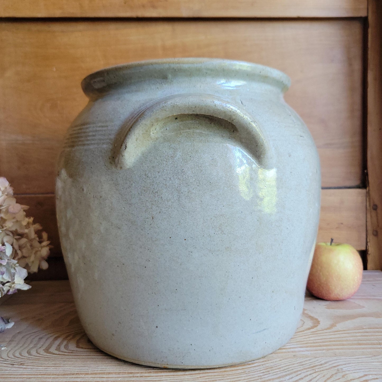 Large Antique Ecru Stoneware Confit Pot with Applied Handles, France c.1900