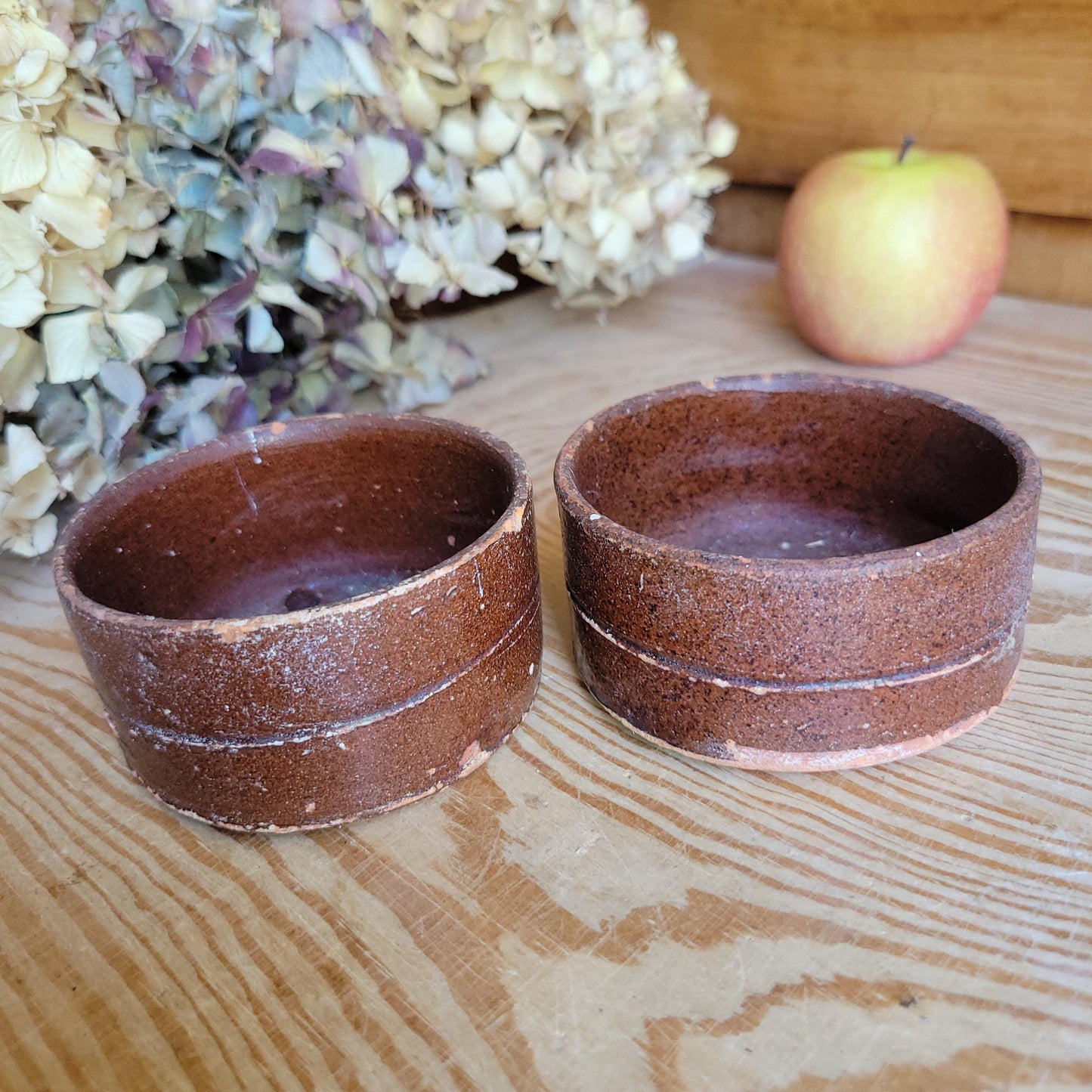 Pair of Vintage French Terracotta Faiselles with Chocolate Brown Glaze, c.1940