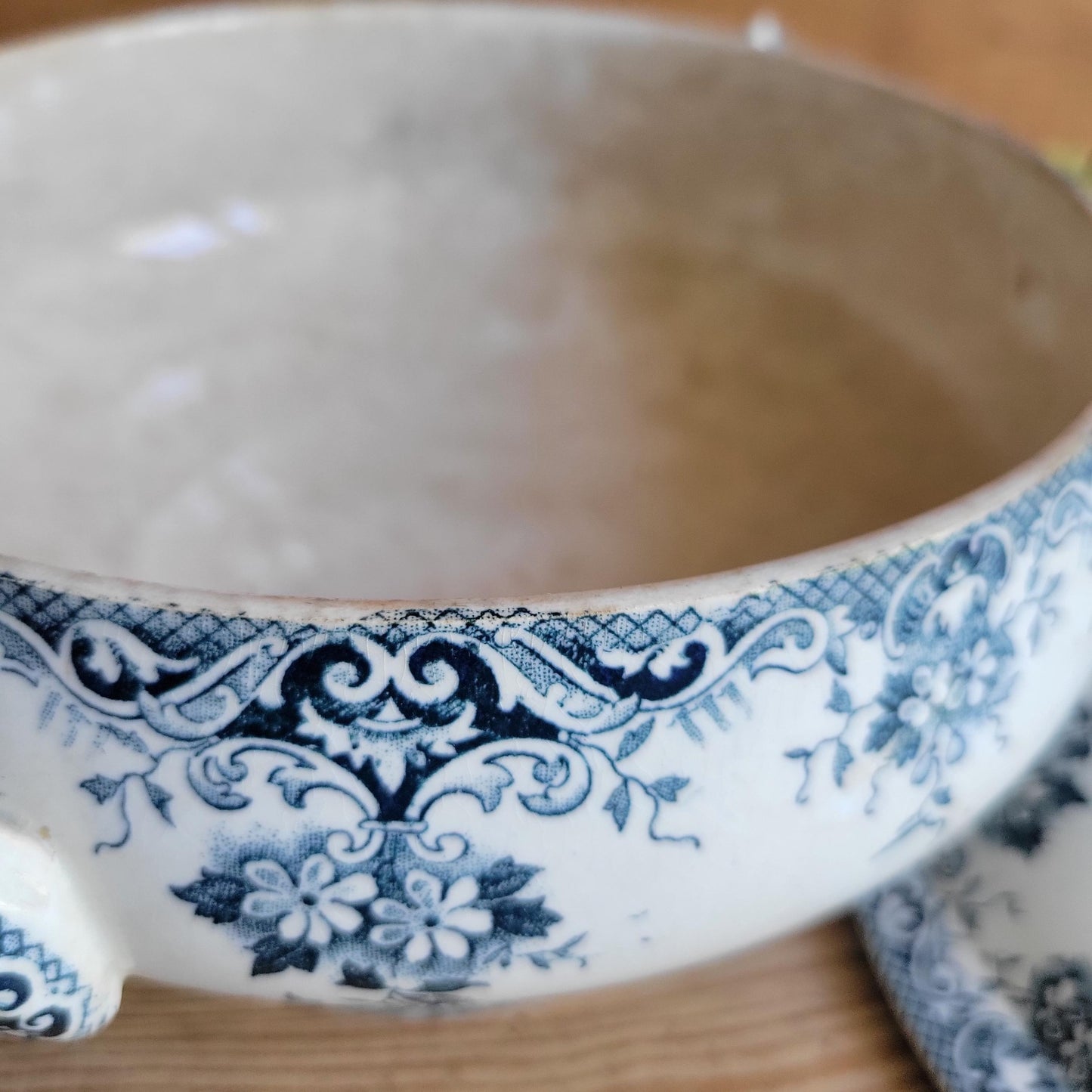 Antique Teal Transferware Legumier with Lid, Attributed to St Amand, France c.1910