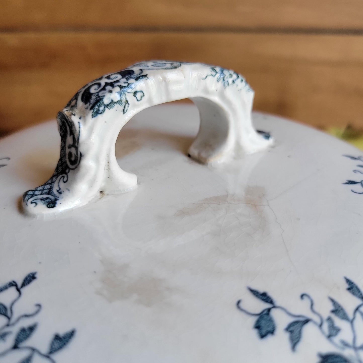Antique Teal Transferware Legumier with Lid, Attributed to St Amand, France c.1910