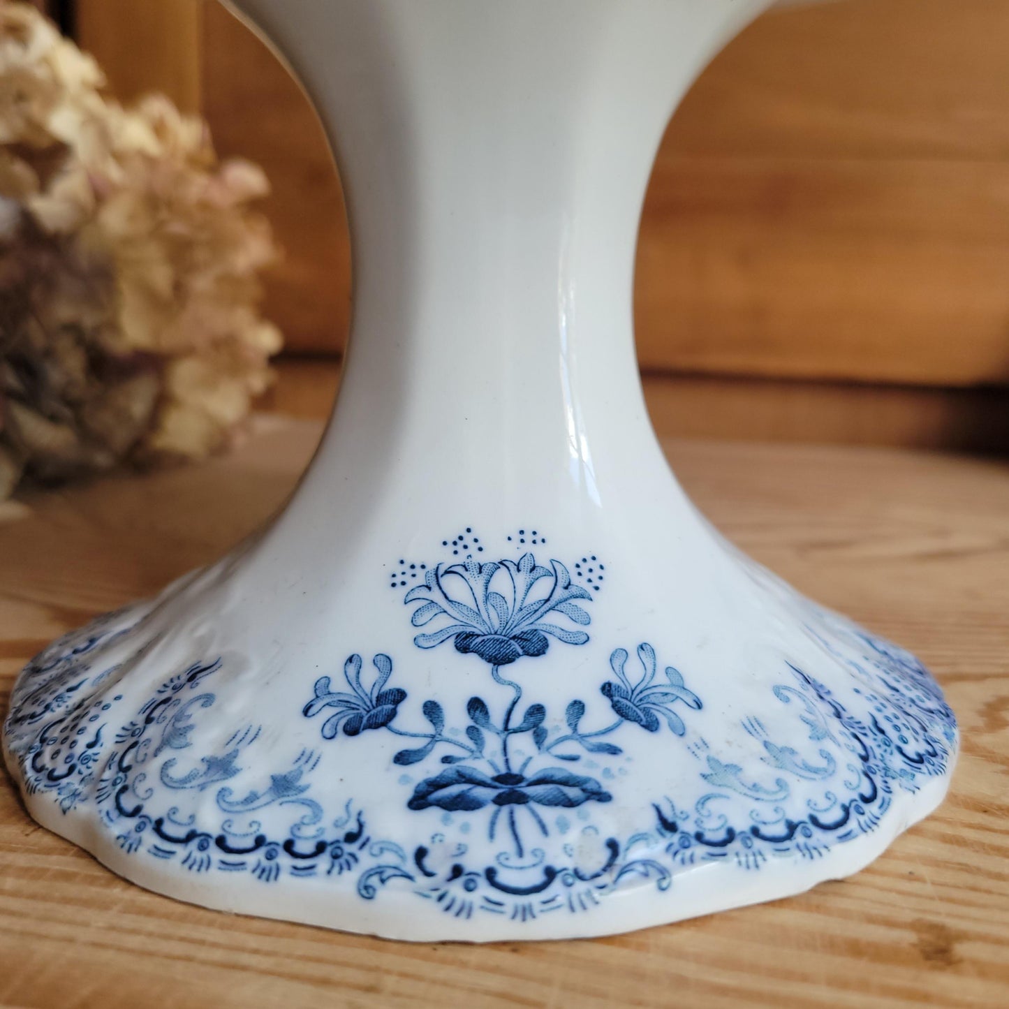Antique St Amand Compotierr in Petrol Blue Transferware, ''Regence' Pattern, France c.1890