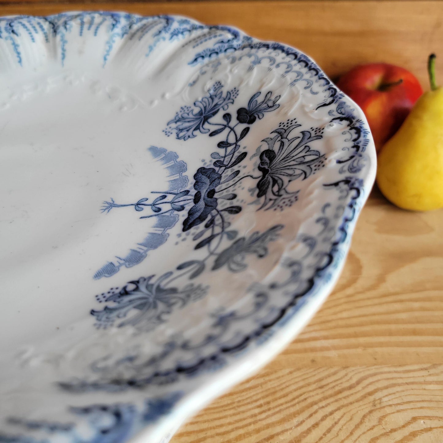 Antique St Amand Compotierr in Petrol Blue Transferware, ''Regence' Pattern, France c.1890