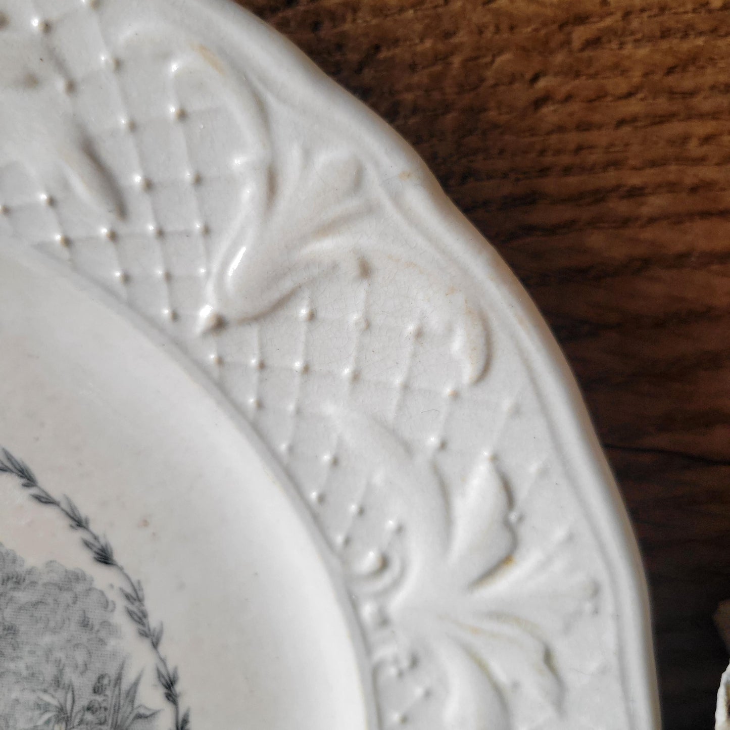 Pair of French antique black transferware 'talking plates' c1880 by Jules Vieillard, Bordeaux, France