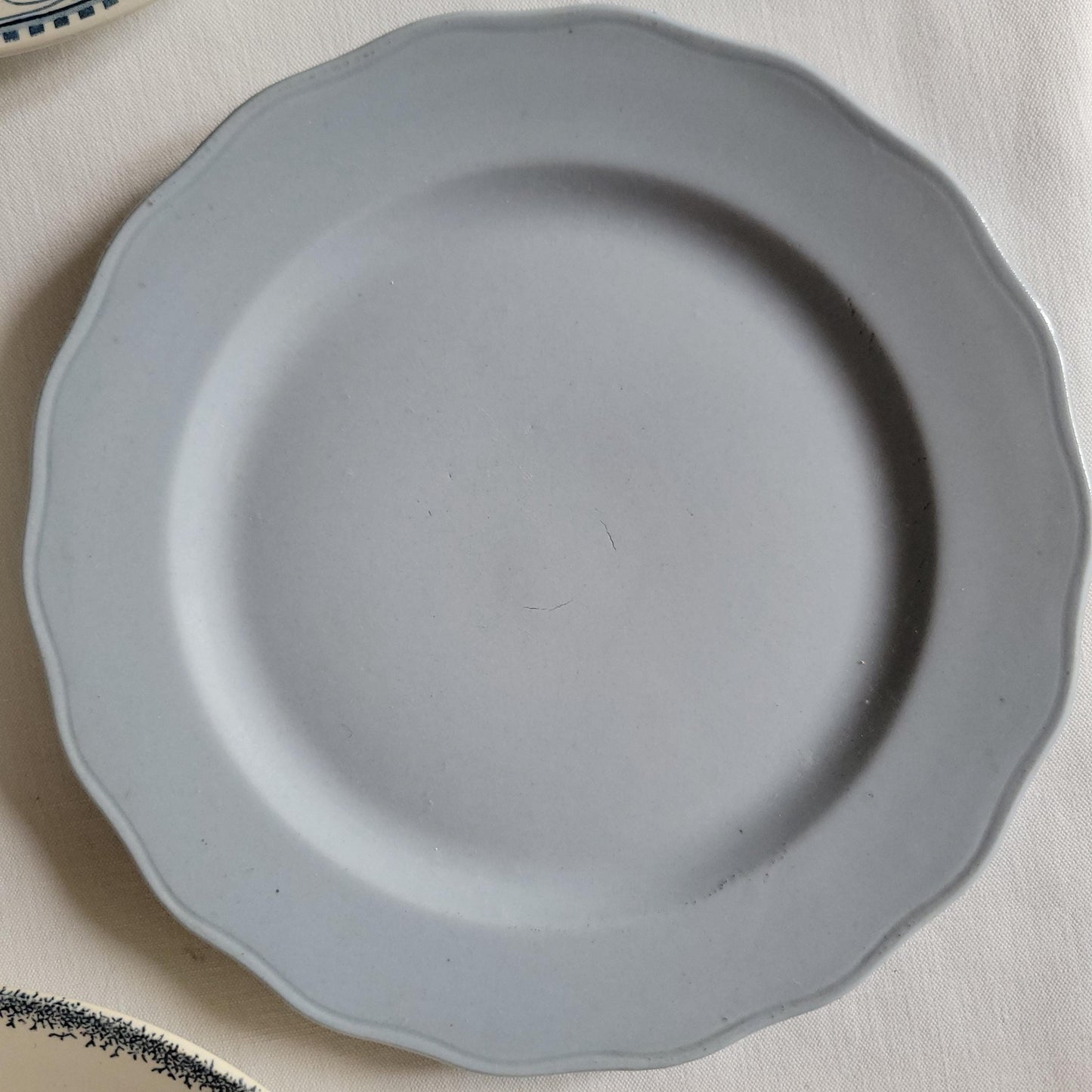 Antique Mismatched French/Belgian Ironstone Dinner Plates - Blue Transferware, Set of 6