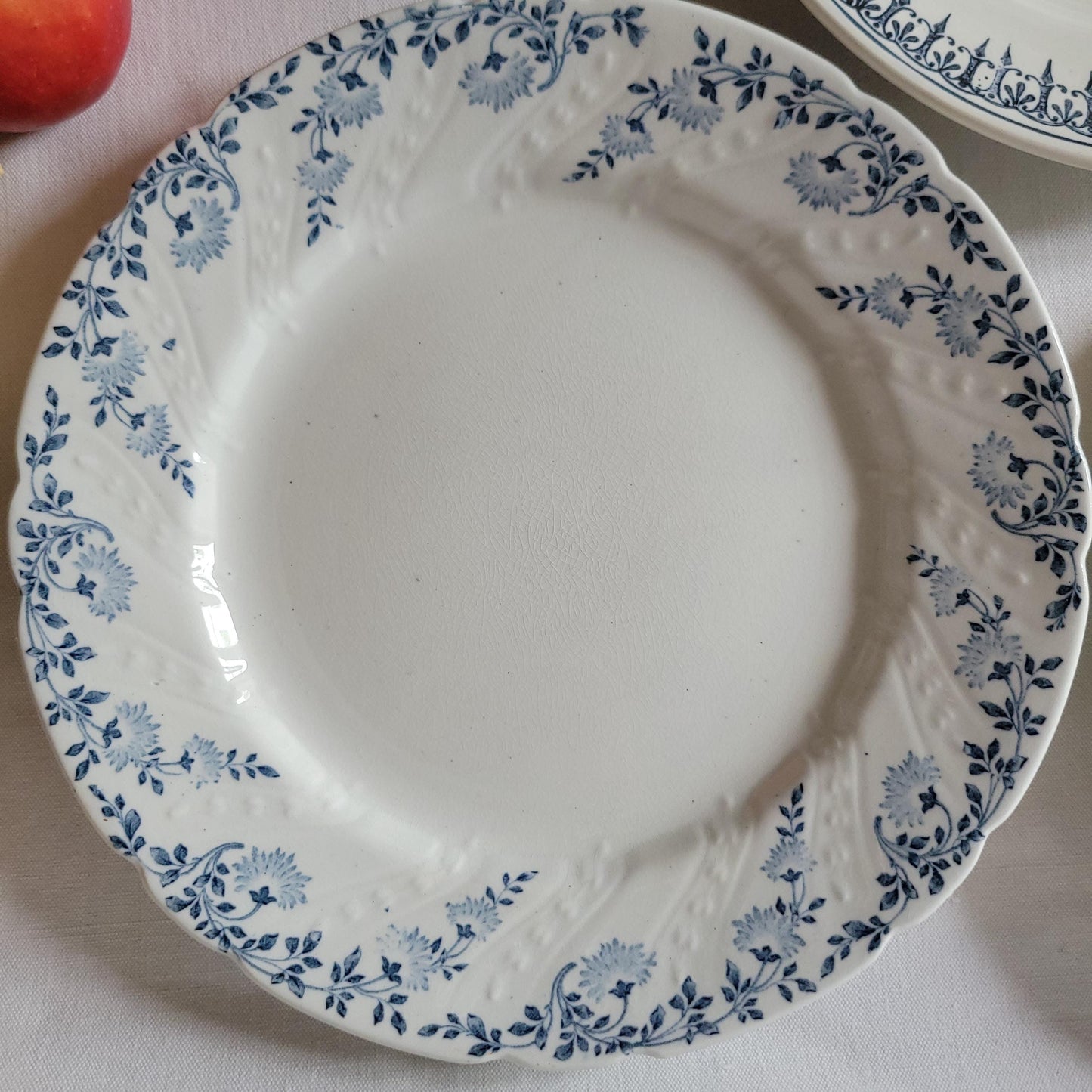 Antique Mismatched French/Belgian Ironstone Dinner Plates - Blue Transferware, Set of 6