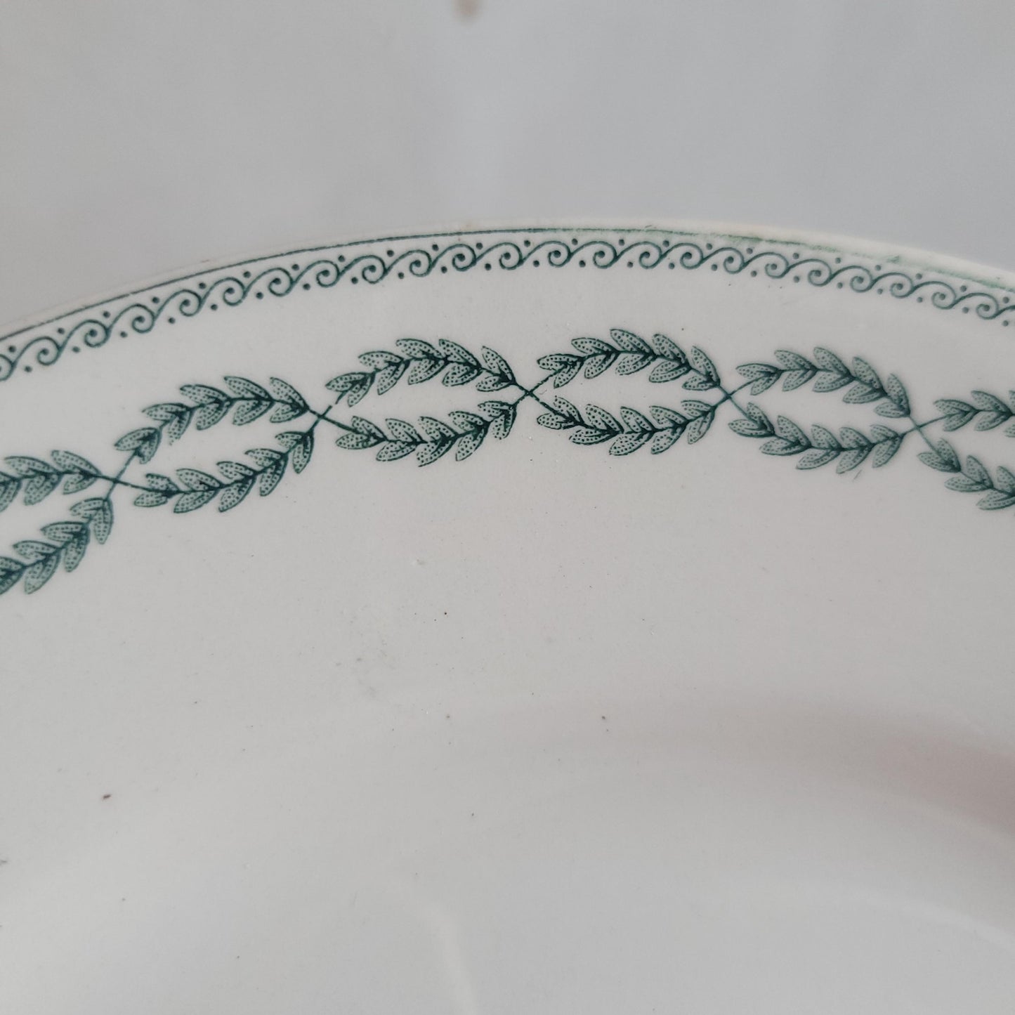Antique Dinner Service, Sarreguemines France 12-Place Dinner Service, 'Noblis' Pattern, 20pc Green Transferware