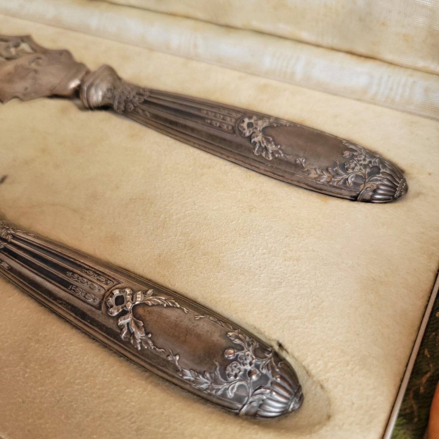 Antique French Ornate Fish Serving Set in Original Green Presentation Box