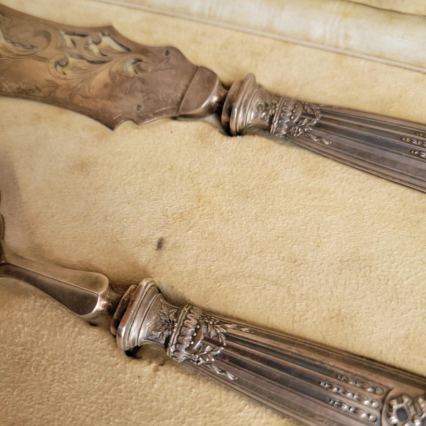 Antique French Ornate Fish Serving Set in Original Green Presentation Box