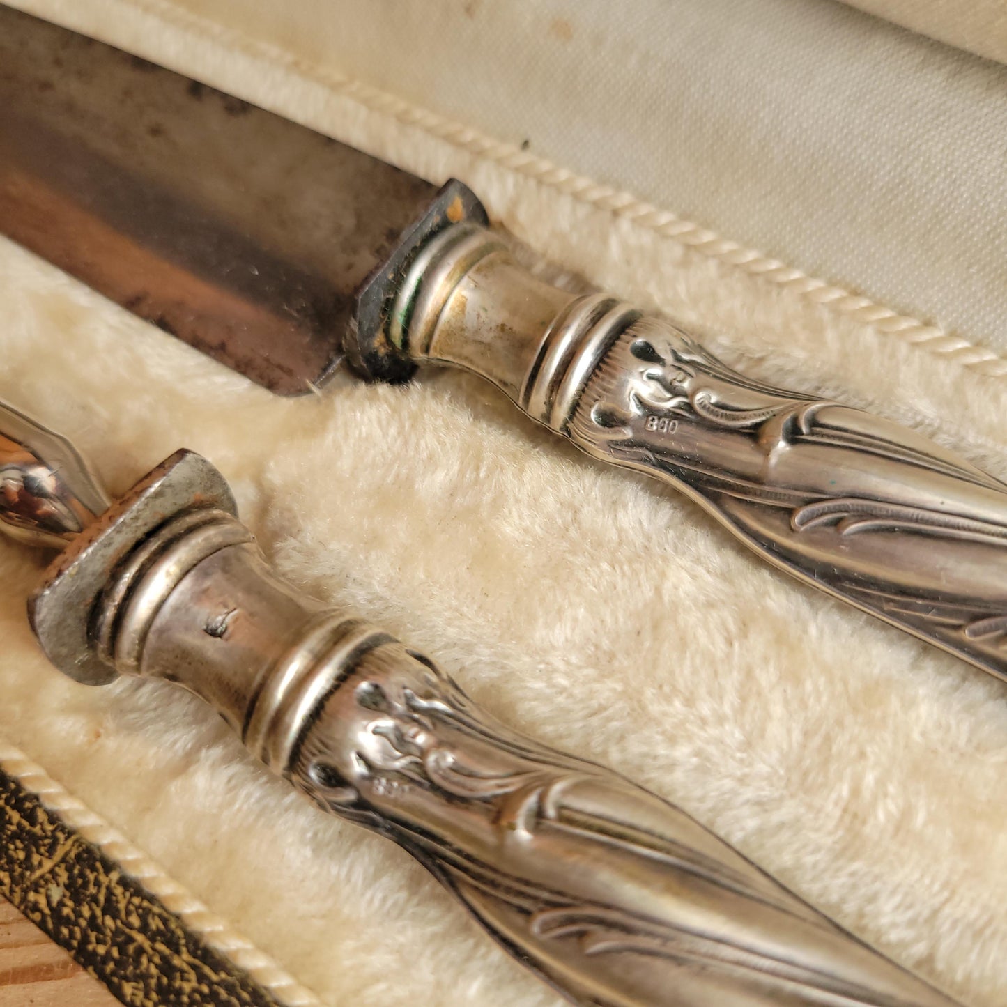 Antique French Silver Cutlery Carving Set in Green-Grey Presentation Box