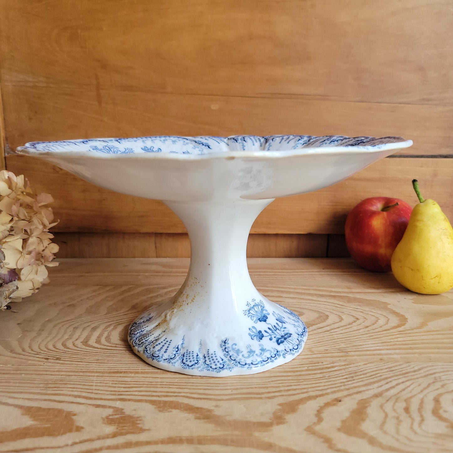 Antique St Amand Compotierr in Petrol Blue Transferware, ''Regence' Pattern, France c.1890