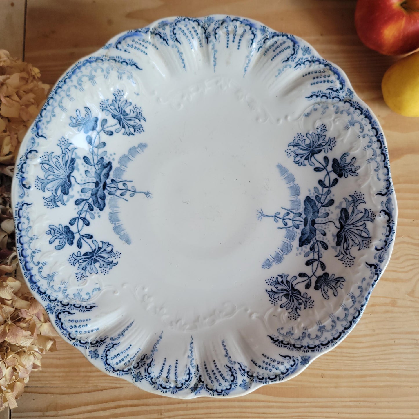 Antique St Amand Compotierr in Petrol Blue Transferware, ''Regence' Pattern, France c.1890