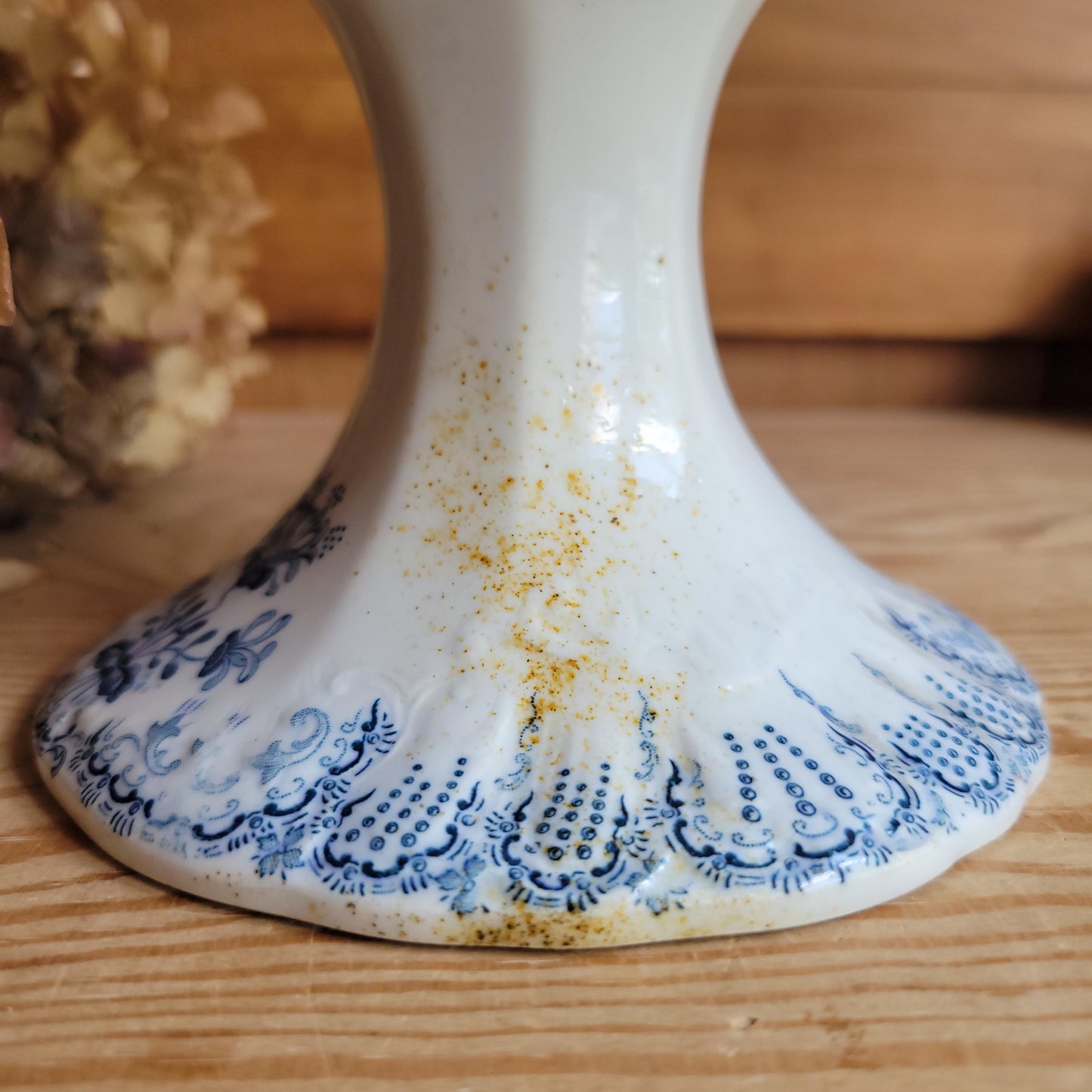 Antique St Amand Compotierr in Petrol Blue Transferware, ''Regence' Pattern, France c.1890