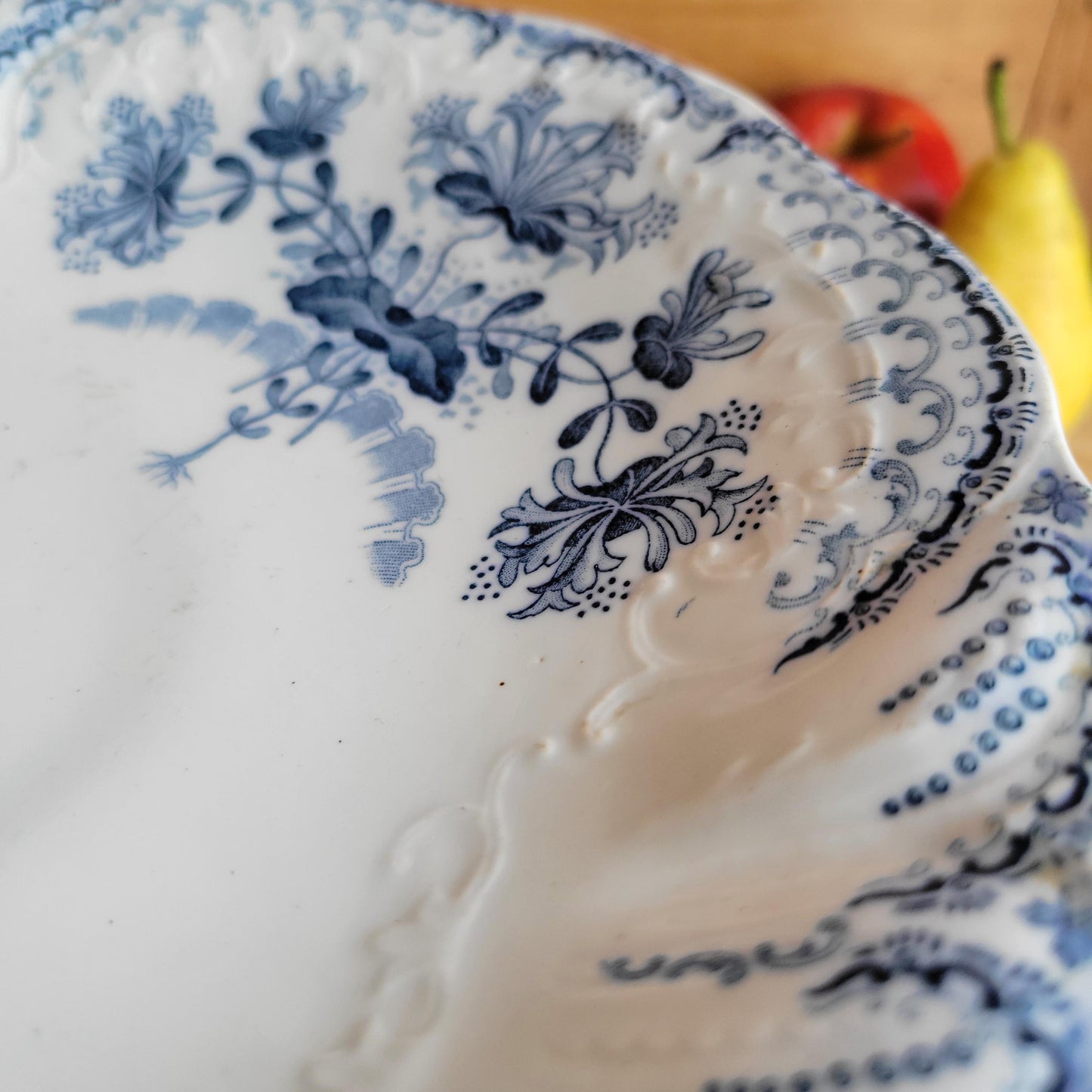 Antique St Amand Compotierr in Petrol Blue Transferware, ''Regence' Pattern, France c.1890