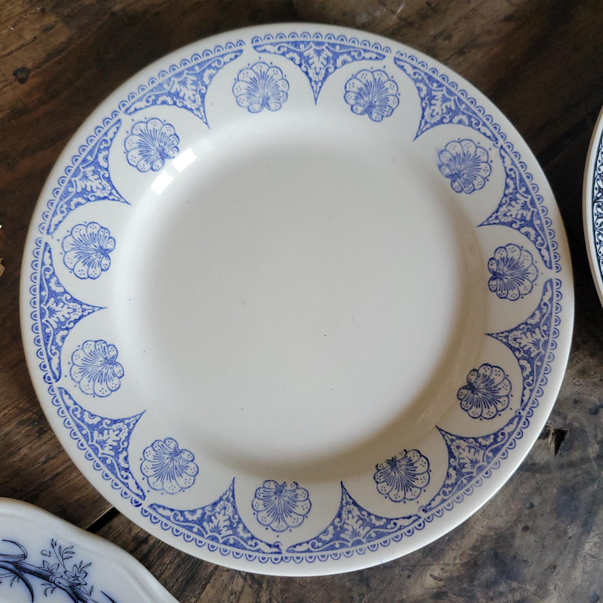 Antique Mismatched Ironstone Dinner Plates - Set of 6 Blue Transferware, c1890