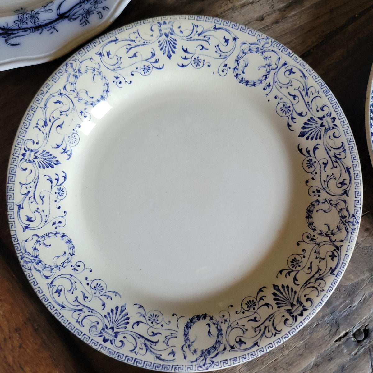 Antique Mismatched Ironstone Dinner Plates - Set of 6 Blue Transferware, c1890