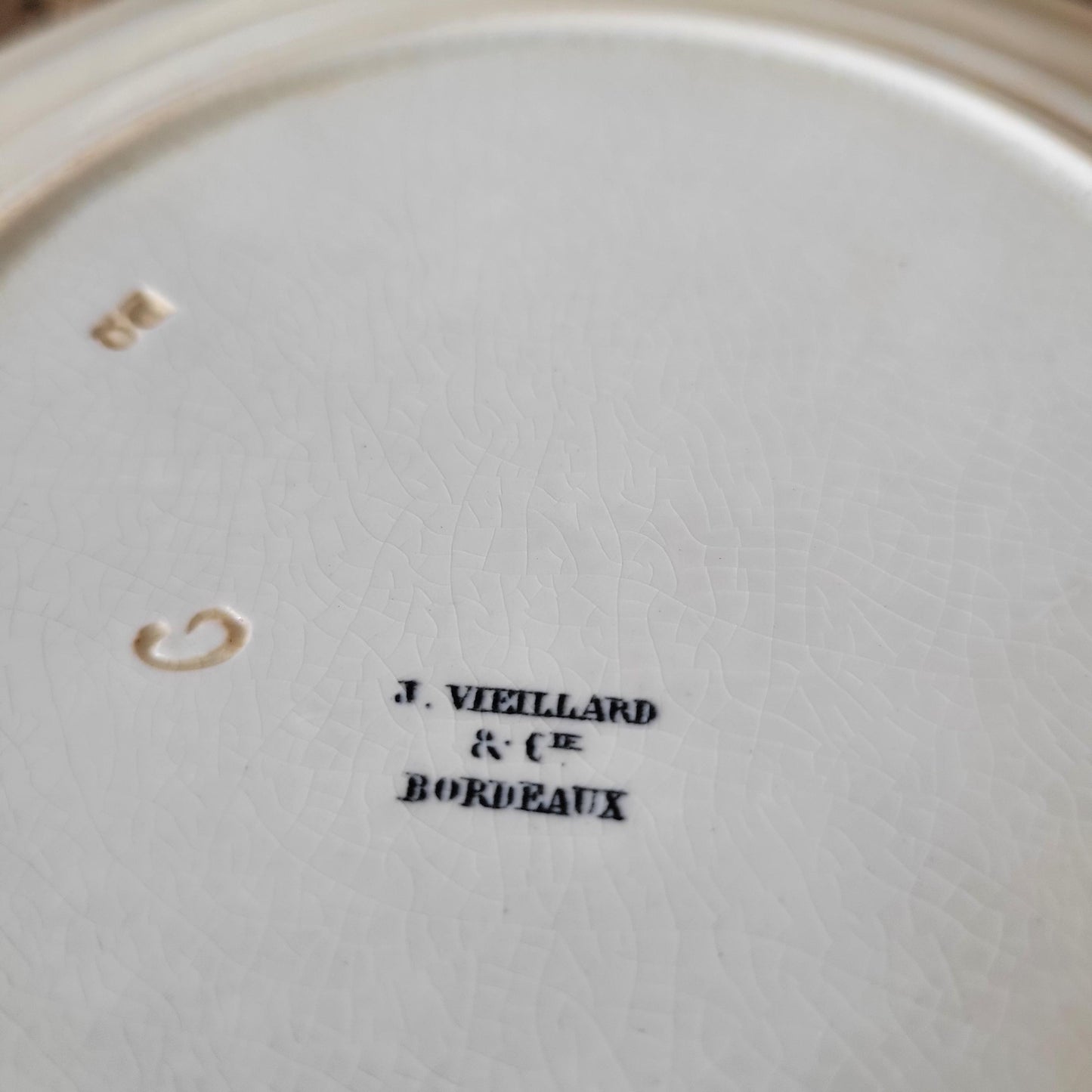 Pair of French antique black transferware 'talking plates' c1880 by Jules Vieillard, Bordeaux, France